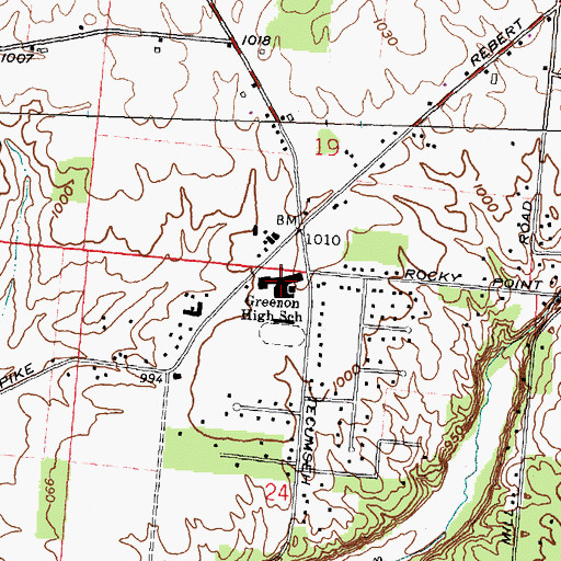 Topographic Map of Greenon High School, OH