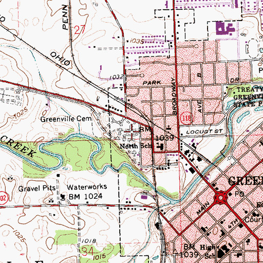 Topographic Map of Greenville Union Cemetery, OH