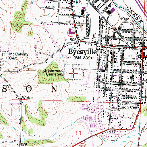 Topographic Map of Greenwood Cemetery, OH