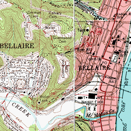 Topographic Map of Greenwood Cemetery, OH