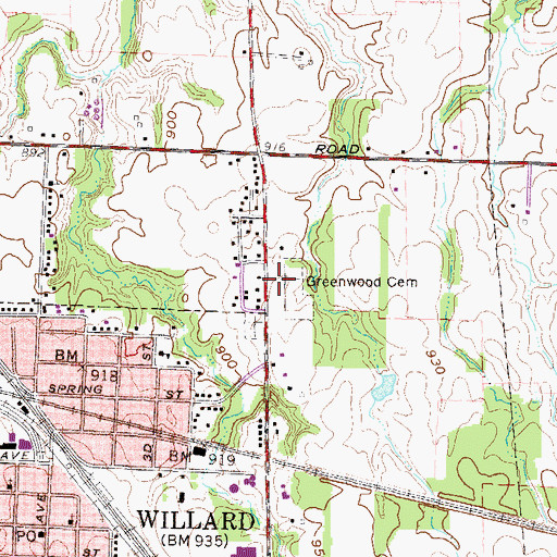 Topographic Map of Greenwood Cemetery, OH