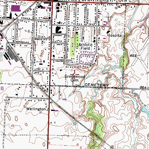 Topographic Map of Greenwood Cemetery, OH