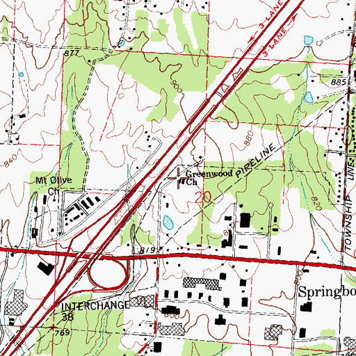 Topographic Map of Greenwood Church, OH