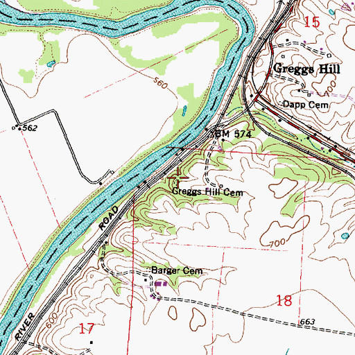 Topographic Map of Greggs Hill Cemetery, OH
