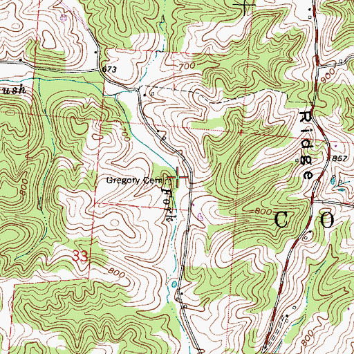 Topographic Map of Gregory Cemetery, OH