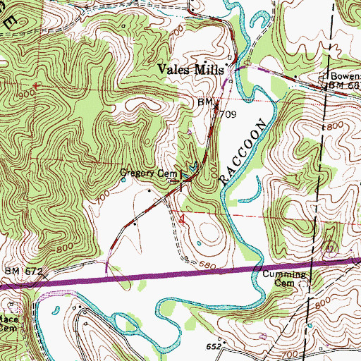 Topographic Map of Gregory Cemetery, OH