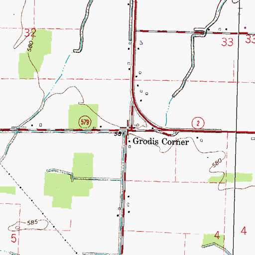 Topographic Map of Grodis Corner, OH