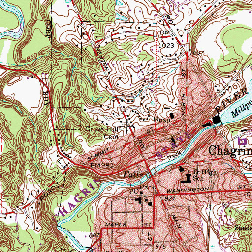 Topographic Map of Grove Hill Cemetery, OH