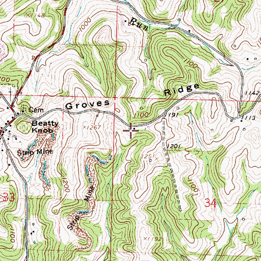 Topographic Map of Groves Ridge, OH
