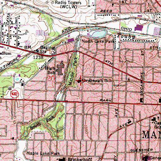 Topographic Map of Grubaugh School, OH