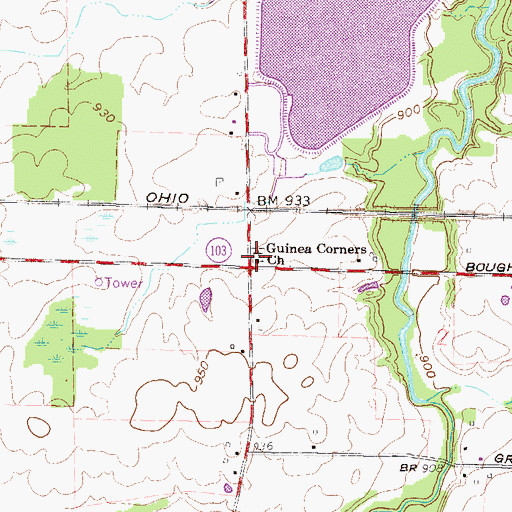 Topographic Map of Guinea Corners Church, OH