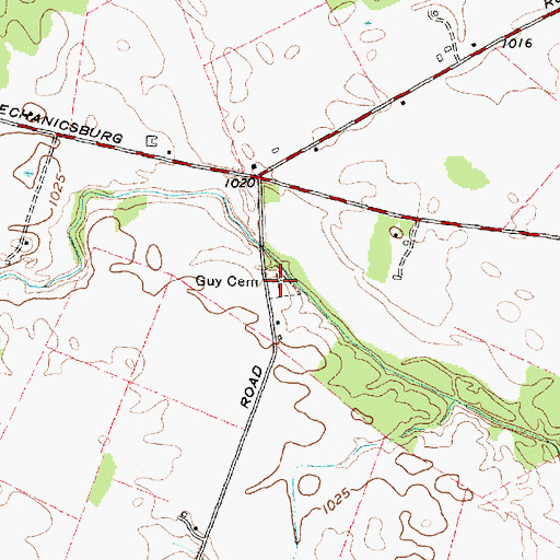 Topographic Map of Guy Cemetery, OH