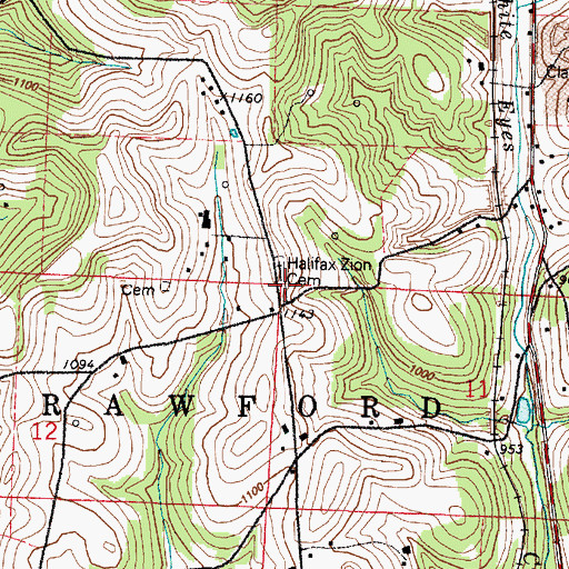 Topographic Map of Halifax Zion Church, OH