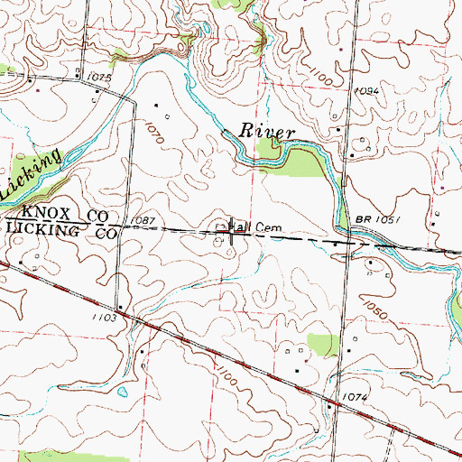 Topographic Map of Hall Cemetery, OH