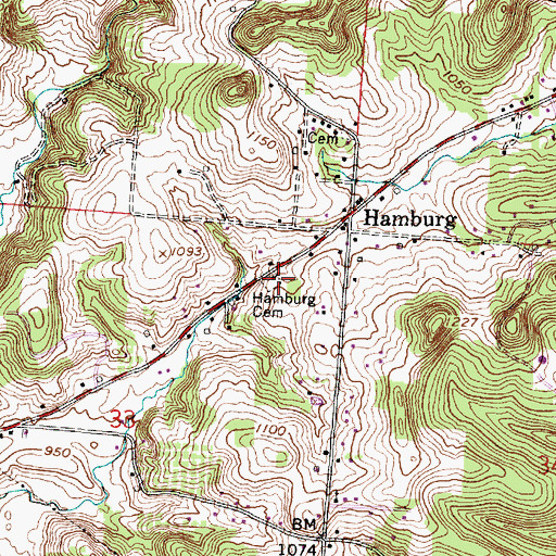 Topographic Map of Hamburg Cemetery, OH