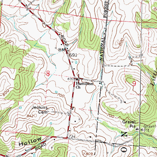 Topographic Map of Hamilton Church, OH