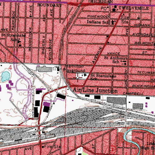 Topographic Map of Hamilton Playground, OH