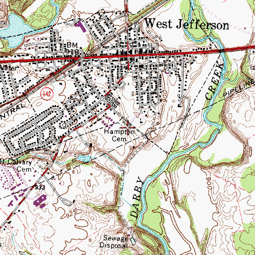 Topographic Map of Hampton Cemetery, OH