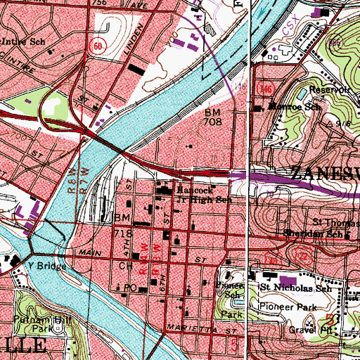 Topographic Map of Hancock Junior High School, OH