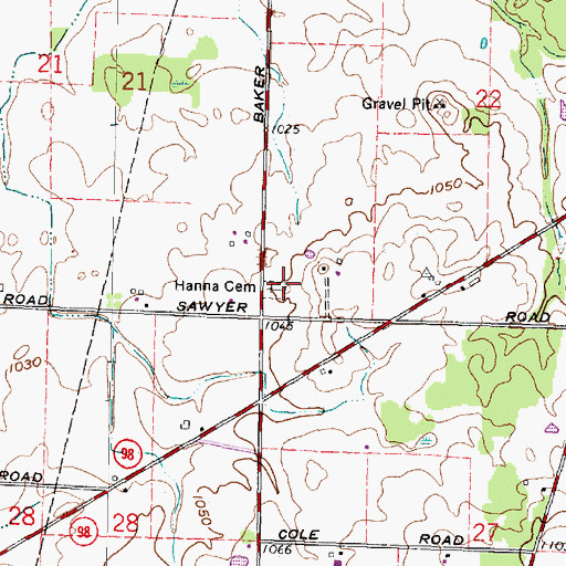 Topographic Map of Hanna Cemetery, OH