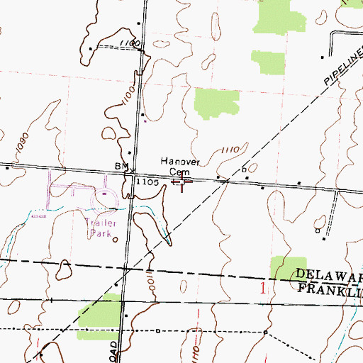 Topographic Map of Hanover Cemetery, OH