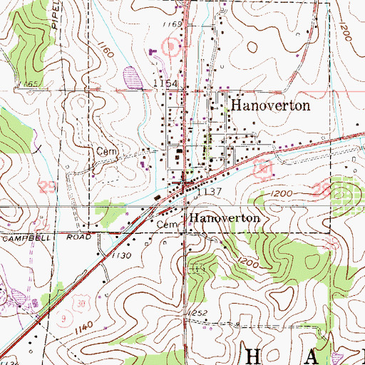 Topographic Map of Hanoverton, OH