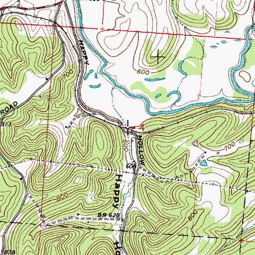 Topographic Map of Happy Hollow, OH