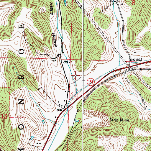 Topographic Map of Happy Hollow, OH