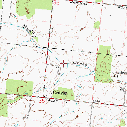 Topographic Map of Harbour Cemetery, OH