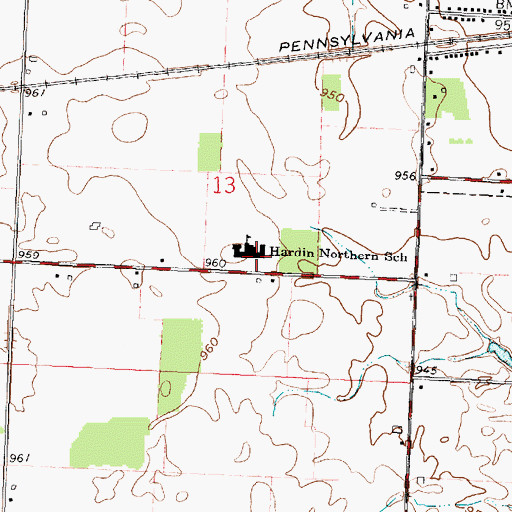 Topographic Map of Hardin Northern School, OH