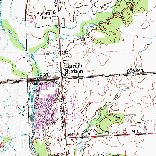 Topographic Map of Hardin Station, OH