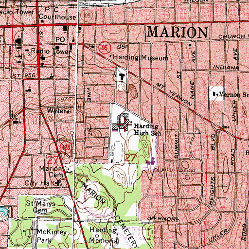 Topographic Map of Harding High School, OH