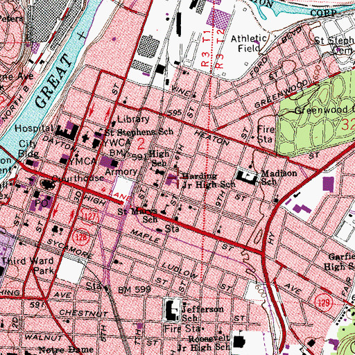 Topographic Map of Harding Junior High School, OH