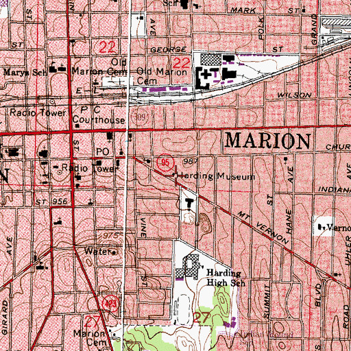 Topographic Map of Harding Museum, OH