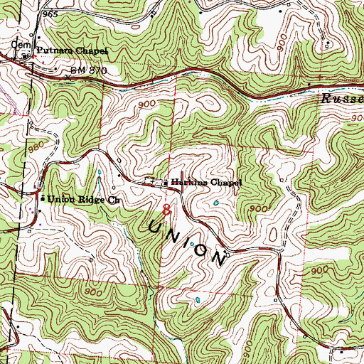 Topographic Map of Harkins Chapel, OH
