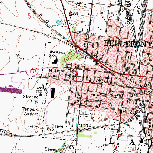 Topographic Map of Harmon Field Park, OH