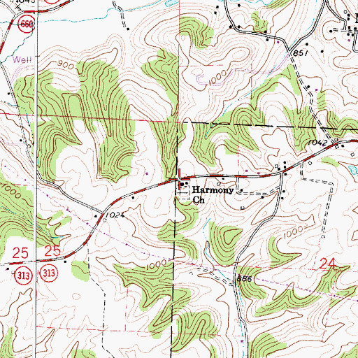 Topographic Map of Harmony Church, OH