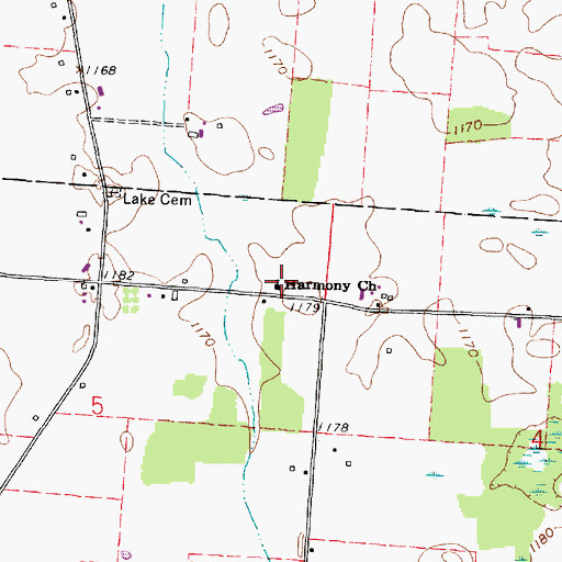 Topographic Map of Harmony Church, OH