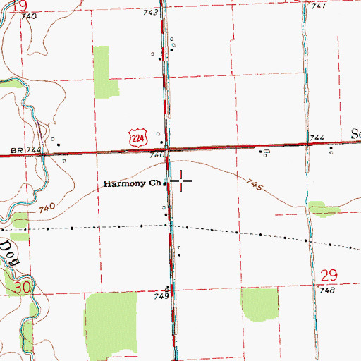 Topographic Map of Harmony Church, OH