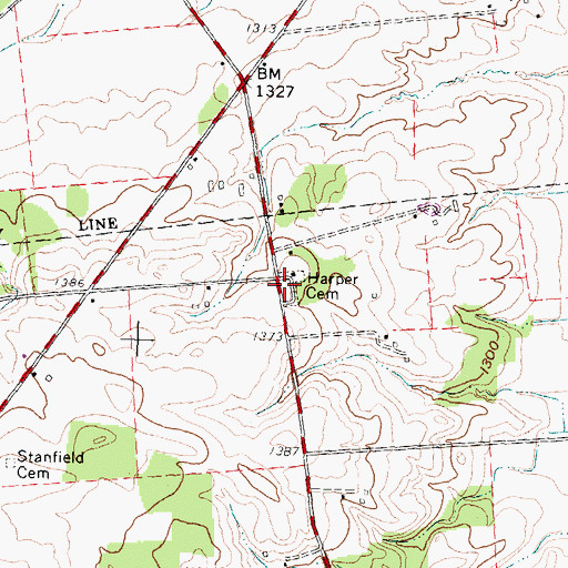 Topographic Map of Harper Cemetery, OH
