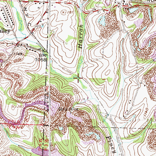 Topographic Map of Harrah Run, OH