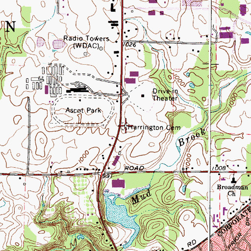 Topographic Map of Northampton Harrington Cemetery, OH
