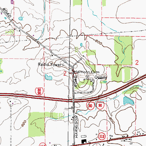 Topographic Map of Harrison Cemetery, OH