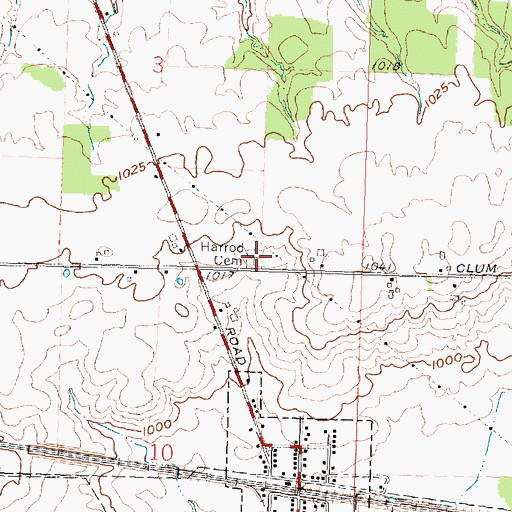 Topographic Map of Harrod Cemetery, OH