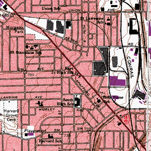 Topographic Map of Hart Junior High School, OH