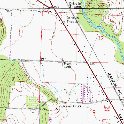 Topographic Map of Hartline Cemetery, OH