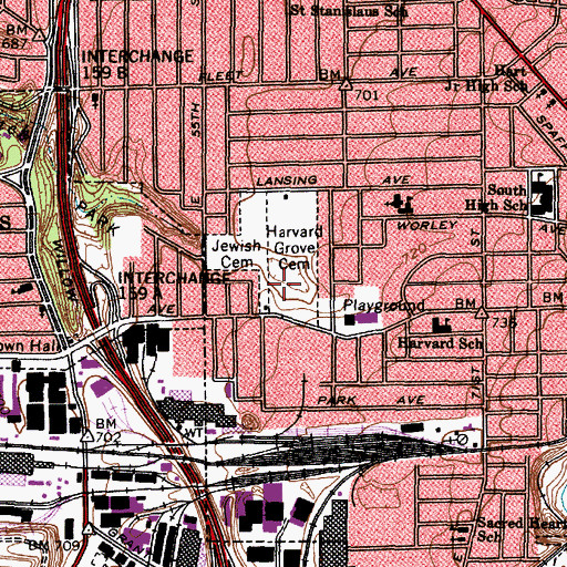 Topographic Map of Harvard Grove Cemetery, OH