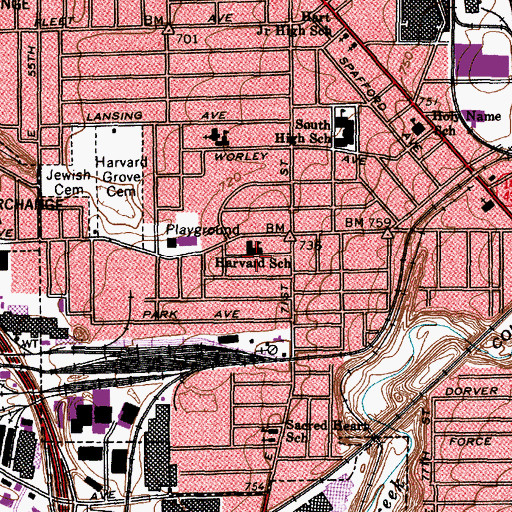 Topographic Map of Harvard Elementary School (historical), OH
