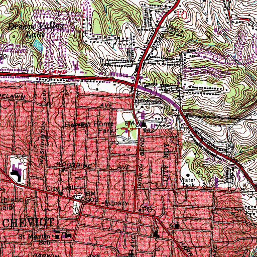 Topographic Map of Harvest Home Park, OH