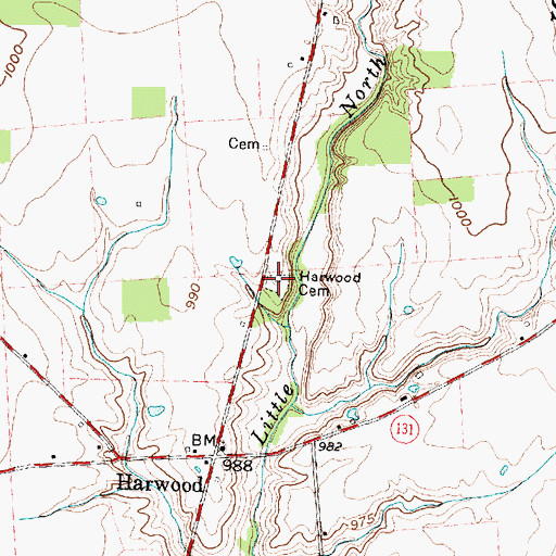 Topographic Map of Harwood Cemetery, OH